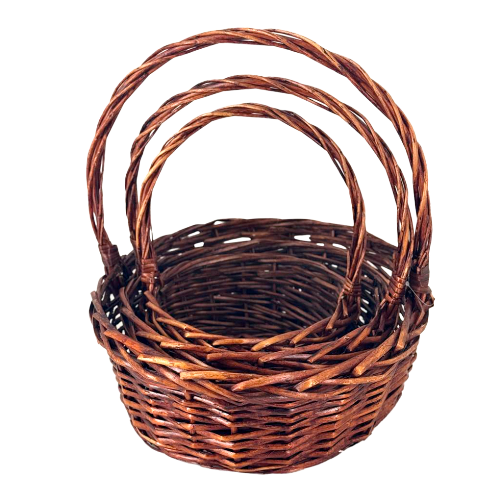 Корзина плетеная (ива), D40xH38 см - D32xH25 см, набор (3 шт) Коричневый