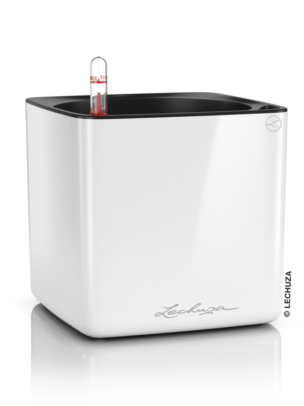 Кашпо Lechuza "Cube Glossy Complete white high gloss" (пластик), 14x14xH14 см Белый блестящий