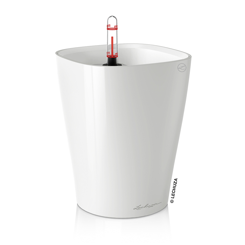 Кашпо Lechuza "Deltini Complete white high gloss" (пластик), 15xH19 см Белый блестящий