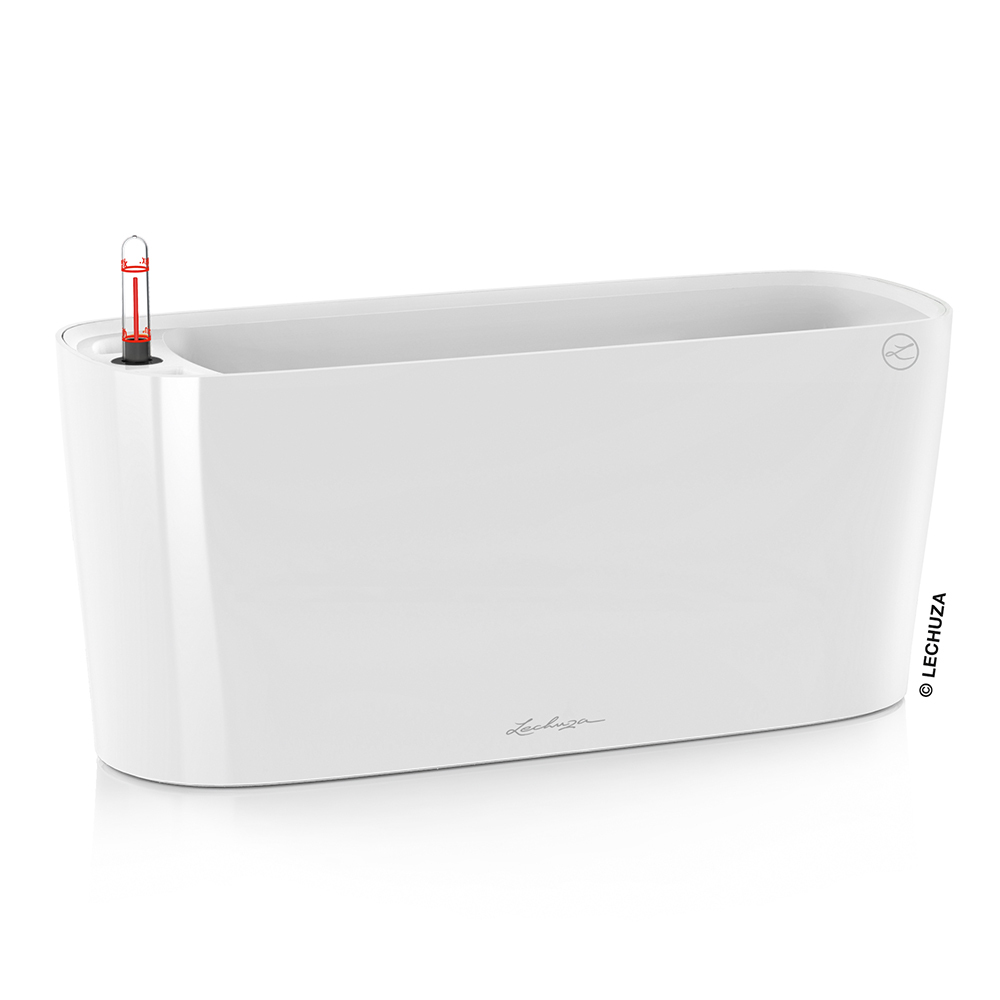 Кашпо Lechuza "Delta Complete white high gloss" (пластик), 40x15xH18 см Белый блестящий