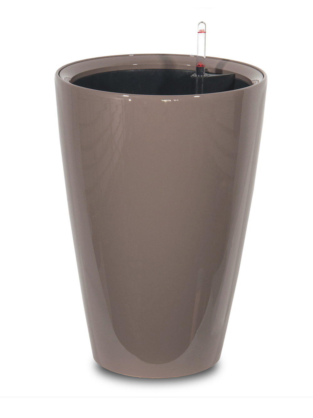 Кашпо Lechuza "Rondo Complete taupe high gloss" (пластик), D40xH75 см Коричневый-серый