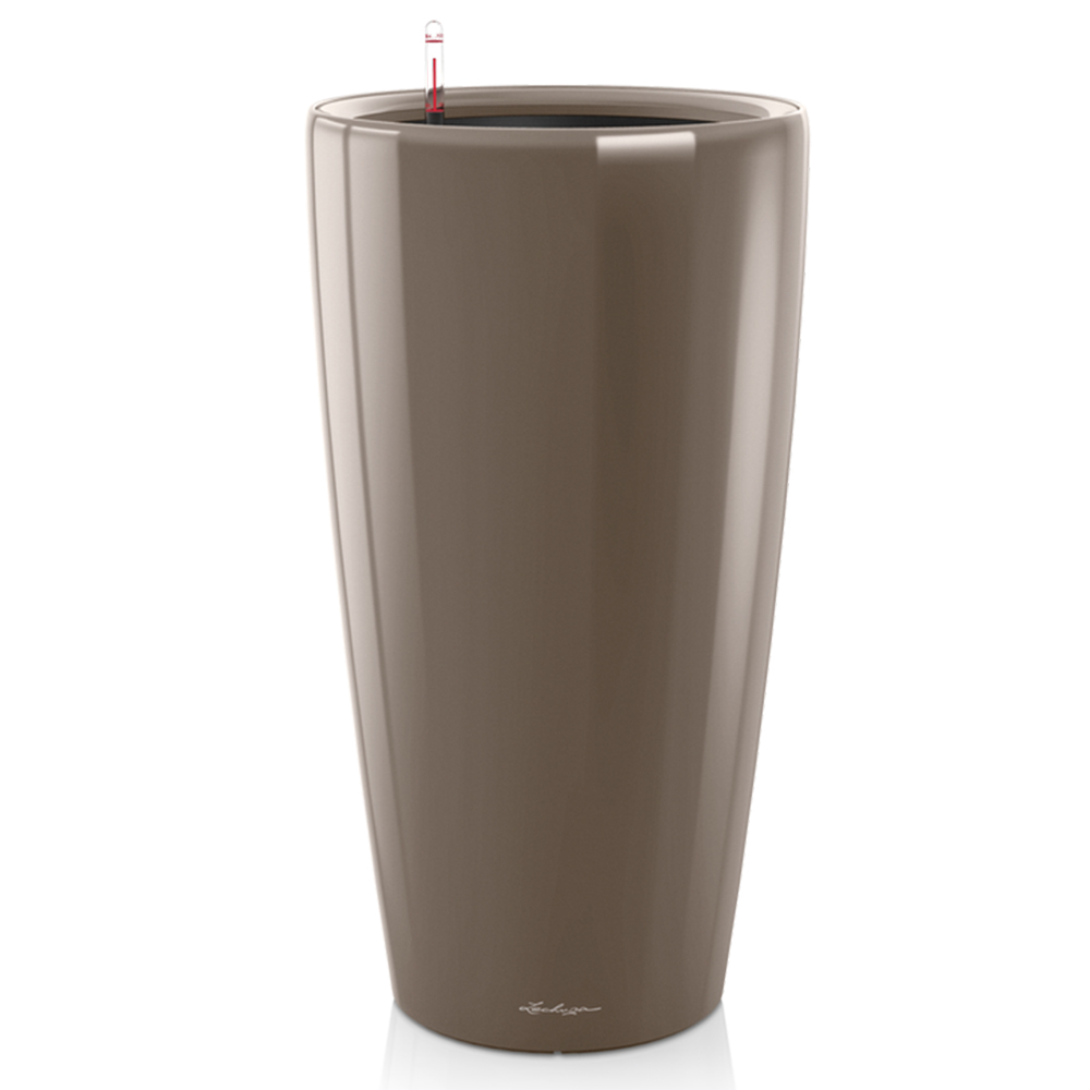 Кашпо Lechuza "Rondo Complete taupe high gloss" (пластик), D32xH56 см Коричневый-серый