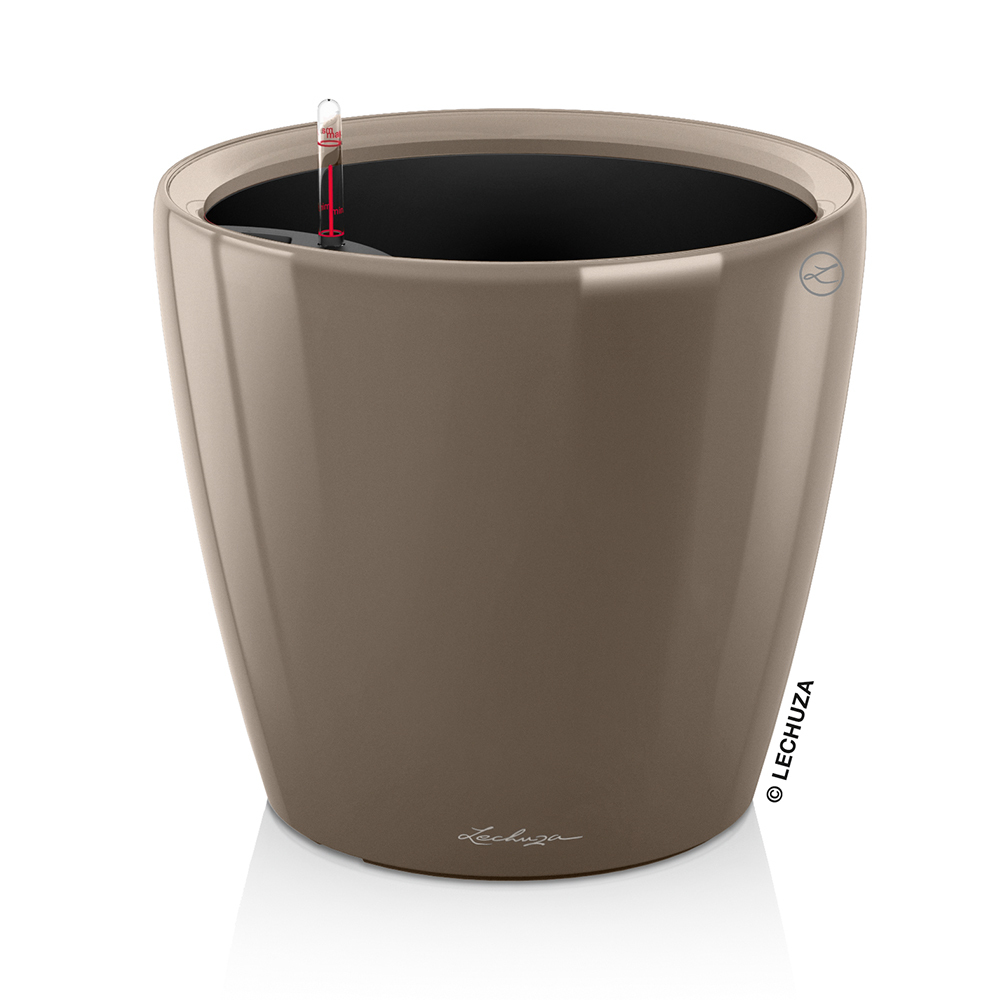 Кашпо Lechuza "Classico LS Complete taupe high gloss" (пластик), D21xH20 см Коричневый-серый