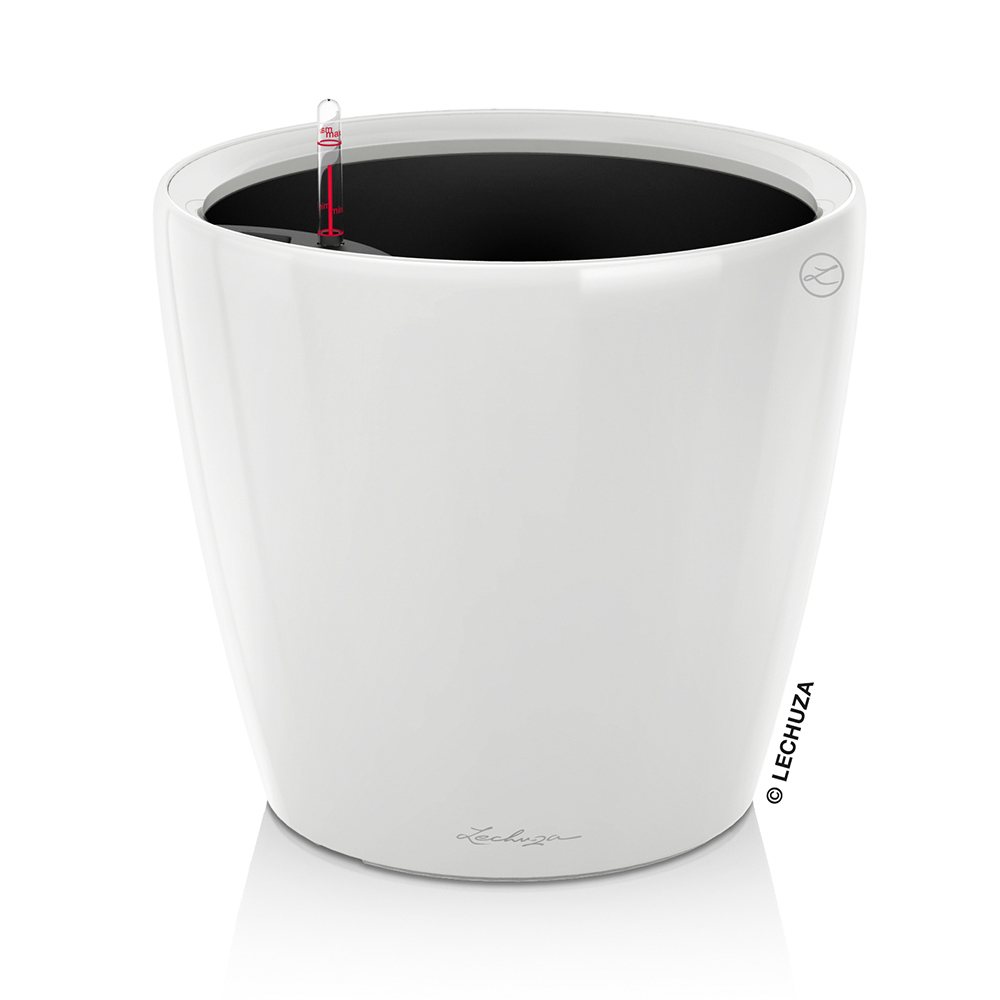 Кашпо Lechuza "Classico LS Complete (white high glossgloss)" (пластик), D28xH26 см Белый блестящий