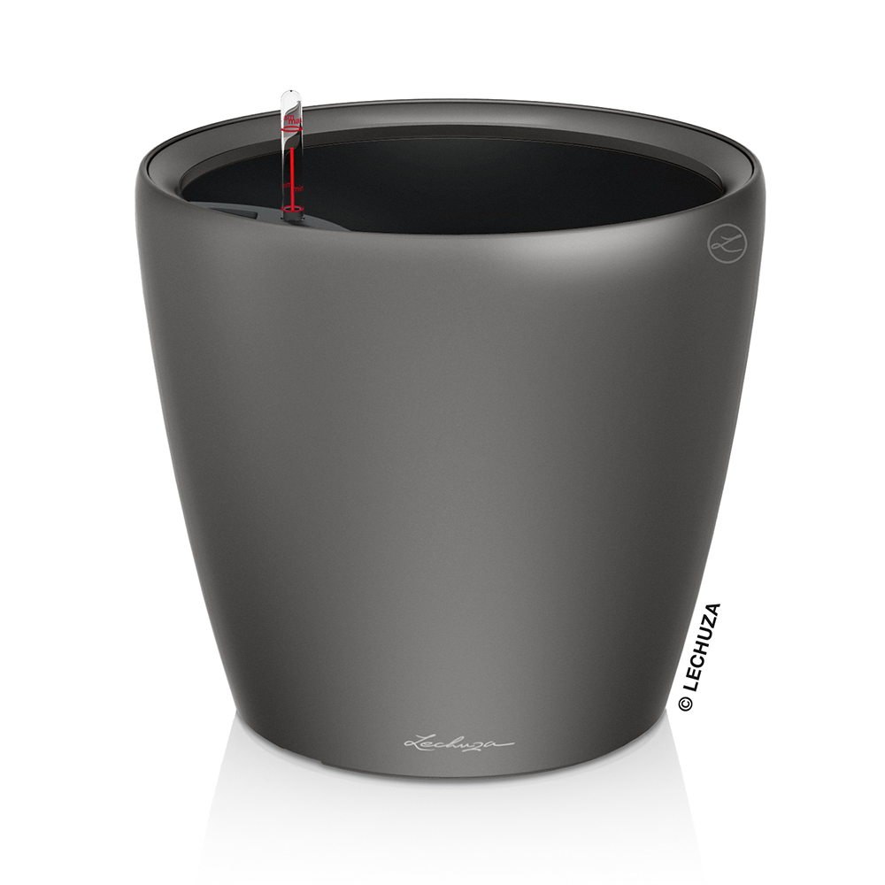 Кашпо Lechuza "Classico LS Complete charcoal metallic" (пластик), D28xH26 см Антрацитовый металлик