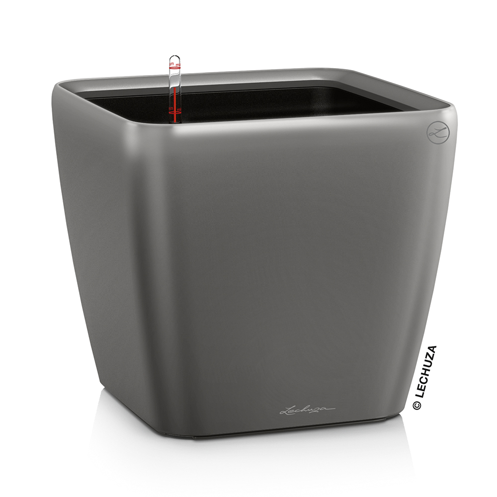 Кашпо Lechuza "Quadro LS Complete charcoal metallic" (пластик), 21x21xH20 см Антрацитовый металлик