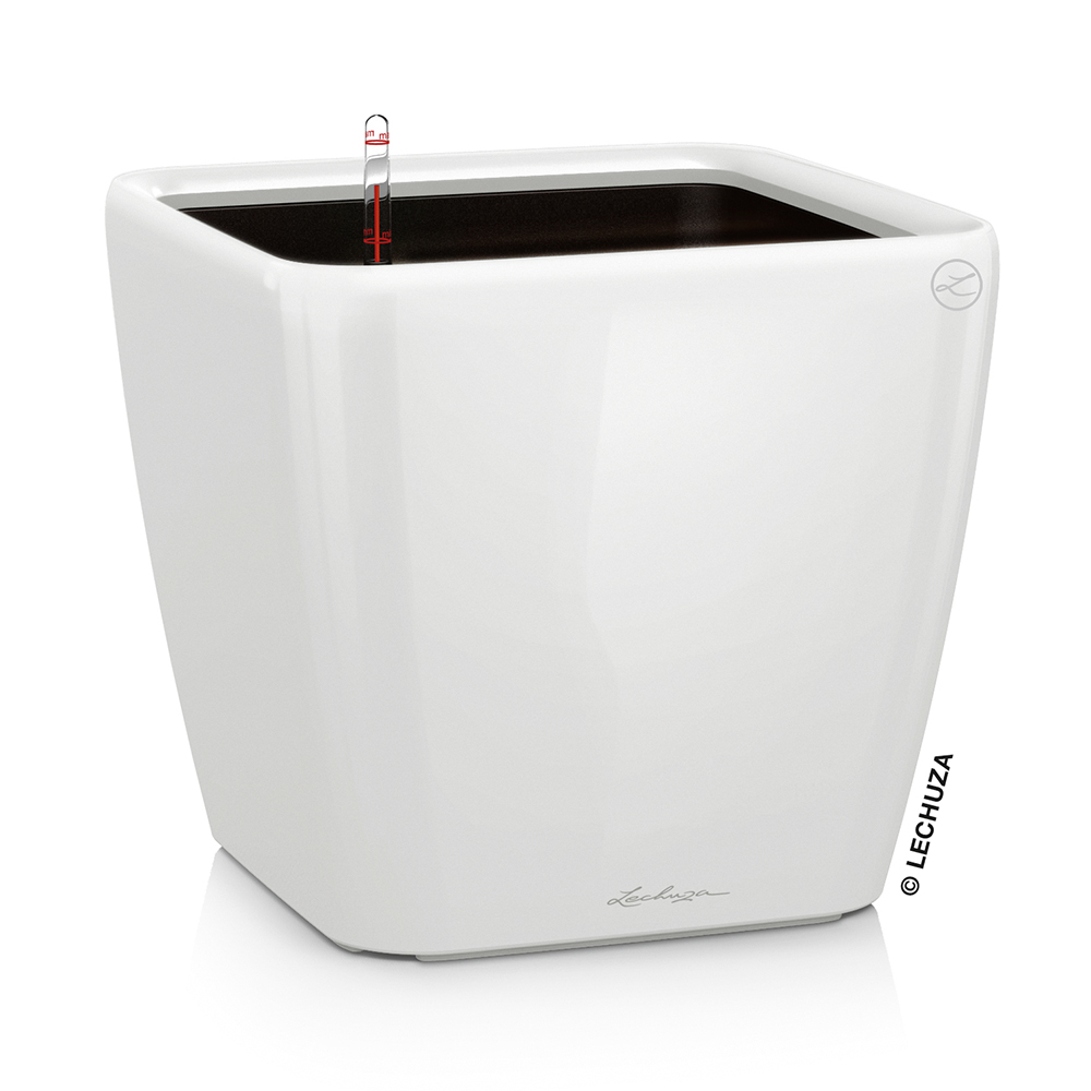 Кашпо Lechuza "Quadro LS Complete white high gloss" (пластик), 35x35xH33 см Белый блестящий