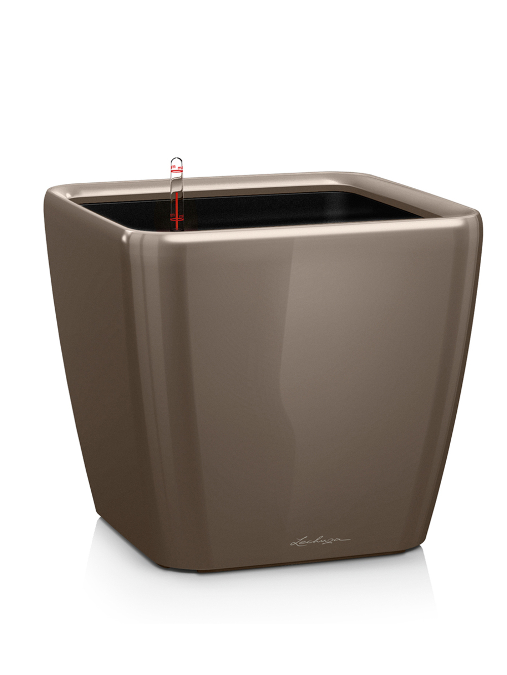 Кашпо Lechuza "Quadro LS Complete taupe high gloss" (пластик), 35x35xH33 см Коричневый-серый