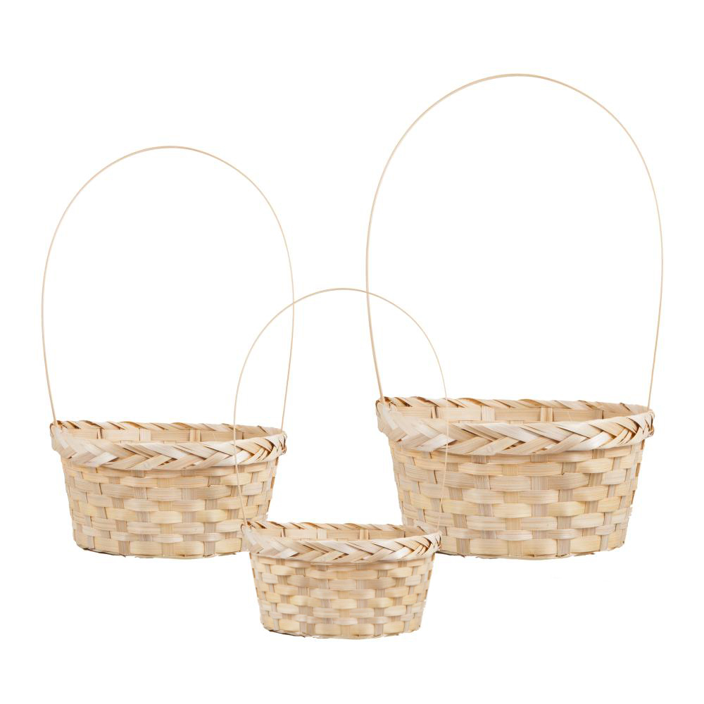 Корзина плетеная (бамбук), D23xH11/36 см - D18xH9/34 см, набор (3 шт) Натуральный