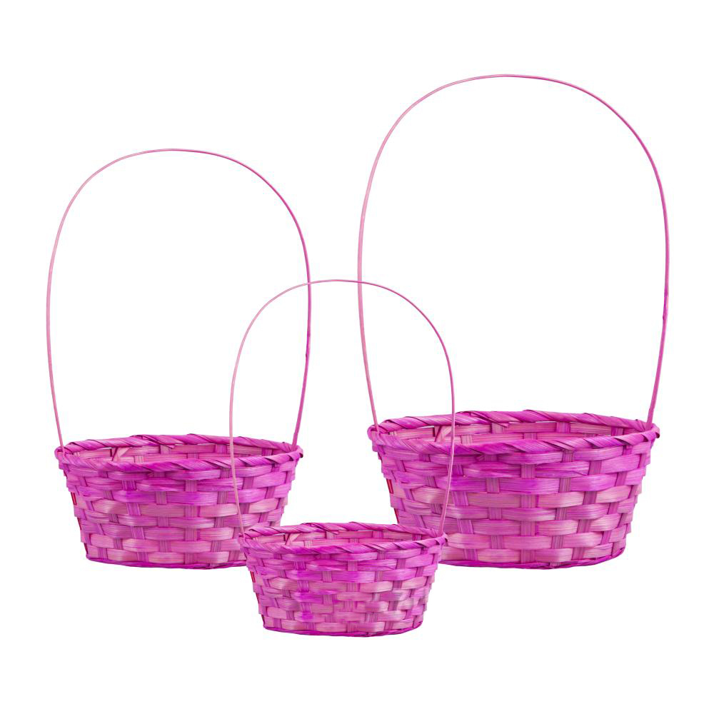 Корзина плетеная (бамбук), 27x21xH10/38 см - 22x18xH10/34 см, набор (3 шт) Розовый