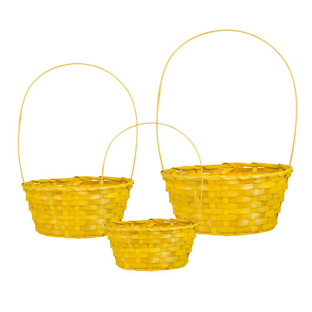 Корзина плетеная (бамбук), 27x21xH10/38 см - 22x18xH10/34 см, набор (3 шт) Желтый