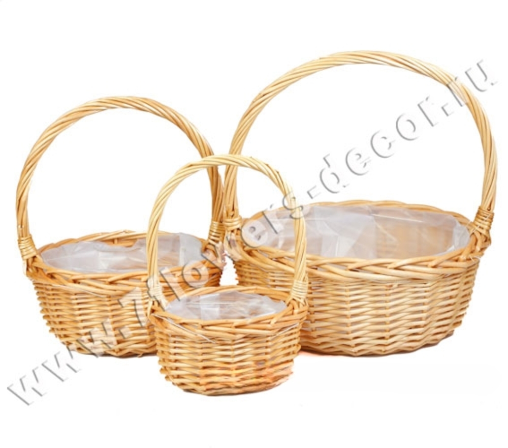 Корзина плетеная (ива), D24xH11/25 см - D12xH7/16 см, набор (3 шт) Натуральный