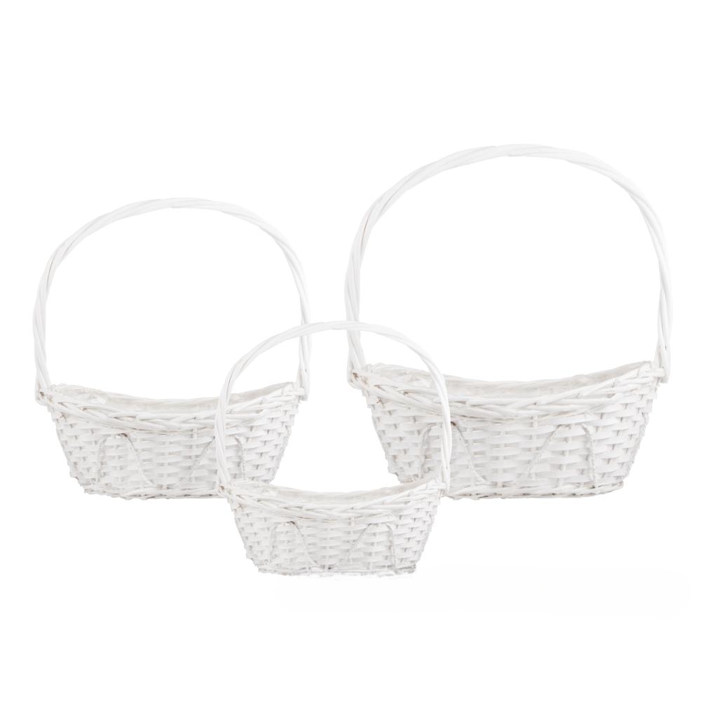 Корзина плетеная (ива), 42x28xH13/55 см - 30x18xH11/44 см, набор (3 шт) Белый