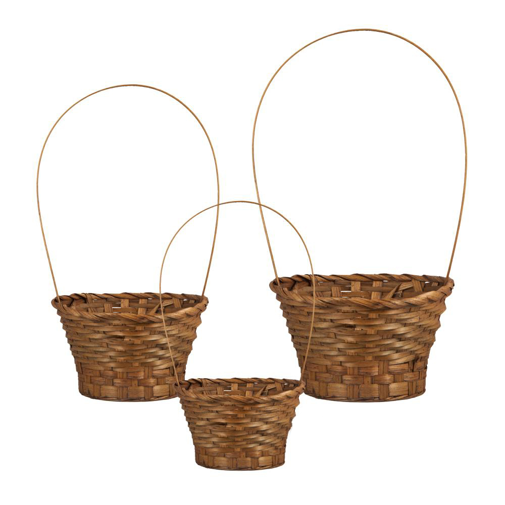 Корзина плетеная (бамбук), D20xH11/35 см - D26xH13/38 см, набор (3 шт) Коричневый