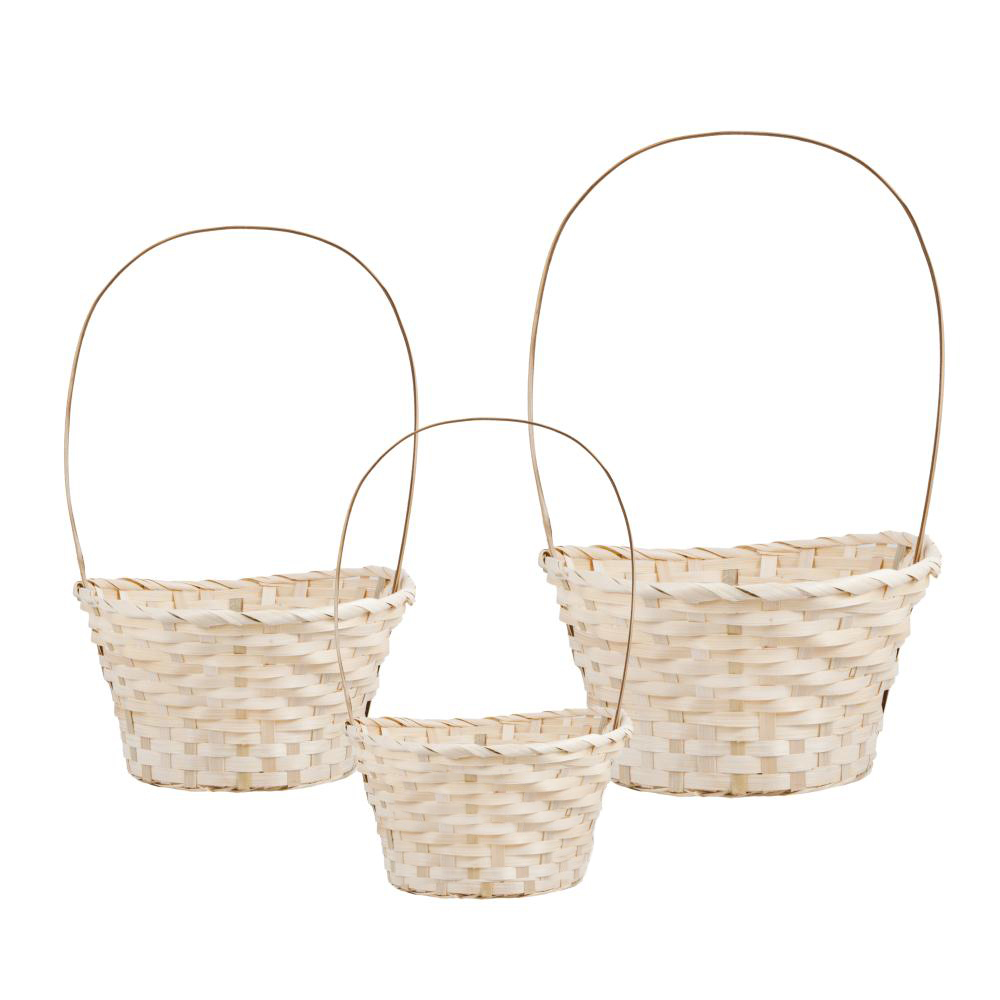 Корзина плетеная (бамбук), D26xH13/38 см - D20xH11/35 см, набор (3 шт) Натуральный