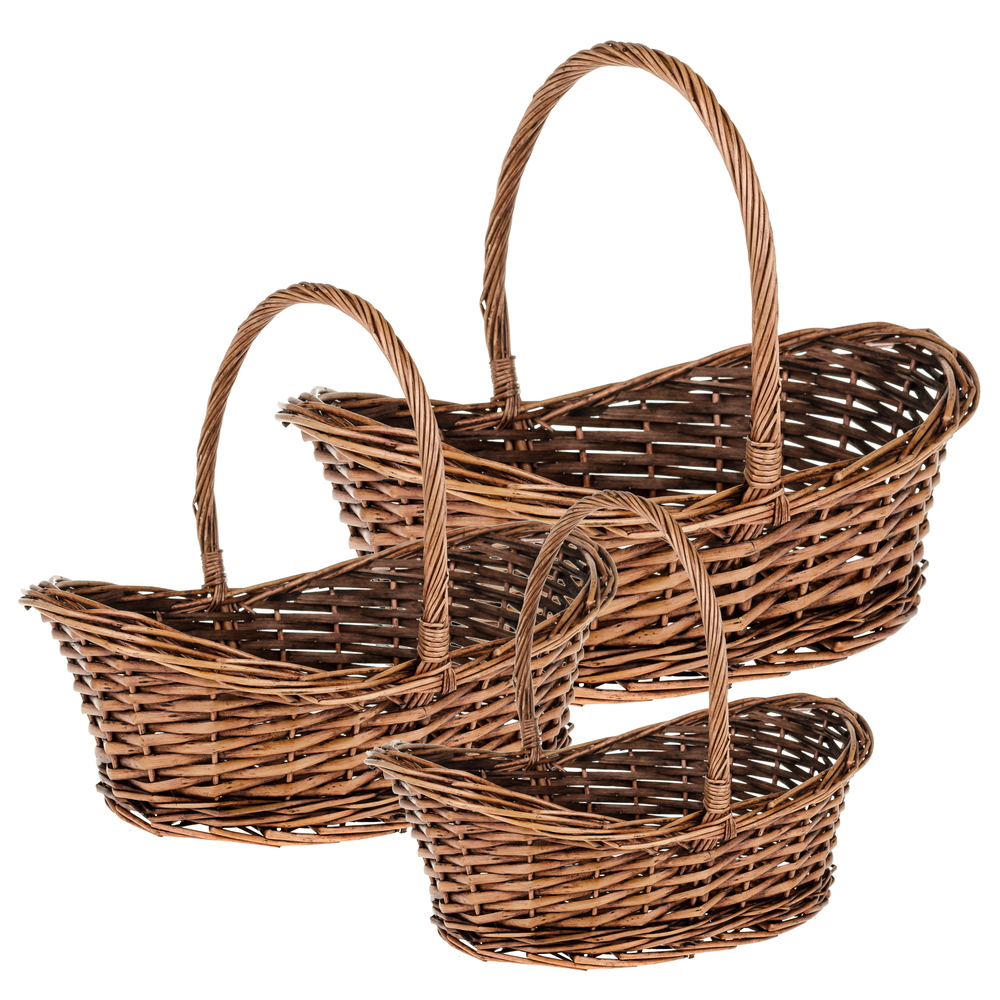 Корзина плетеная (ива), 31x18x8xH12/24 см - 43х29х16xH11/34 см, набор (3 шт) Коричневый