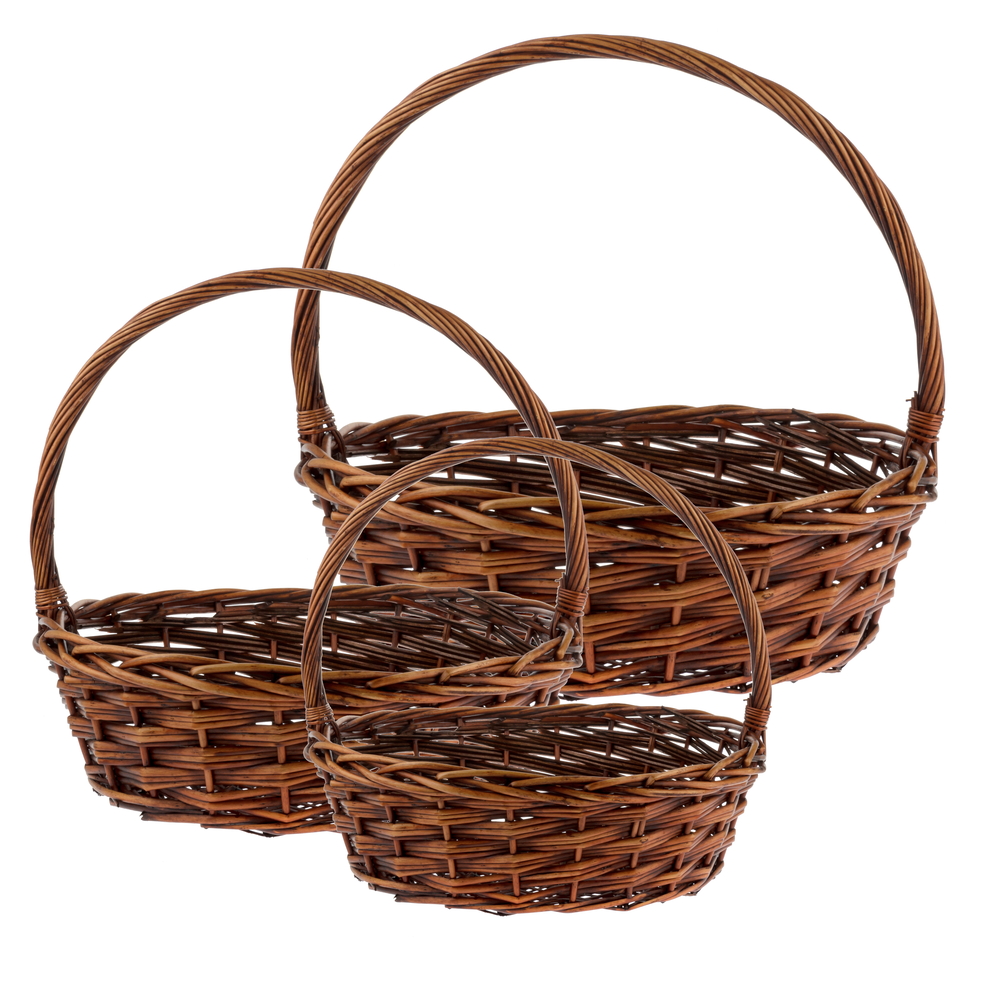 Корзина плетеная (ива), 55х44хH18/48 см, 46x36xH16/42 см, 37x28xH14/36 см, набор (3 шт) Коричневый