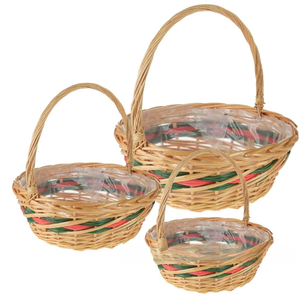 Корзина плетеная (ива), D42xH15/39 см - D29xH12/29 см, набор (3 шт) Натуральный