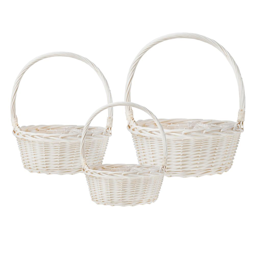 Корзина плетеная (ива), D24xH12/32 см - D38xH15,5/42 см, набор (3 шт) Белый