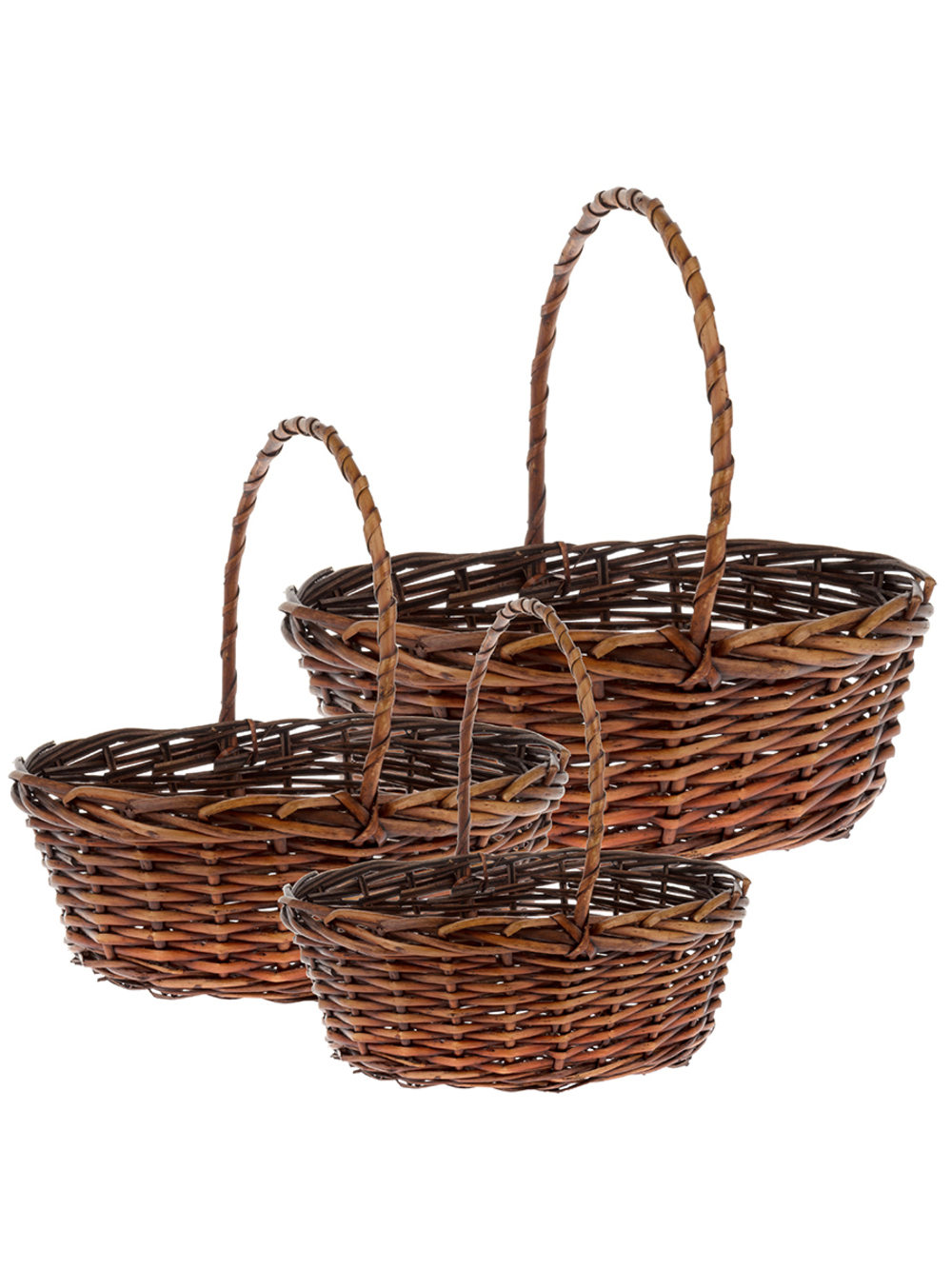 Корзина плетеная (ива), 38х30хH14/35 см, 33x25xH12,5/30 см, 28x20xH11/25 см, набор (3 шт) Коричневый