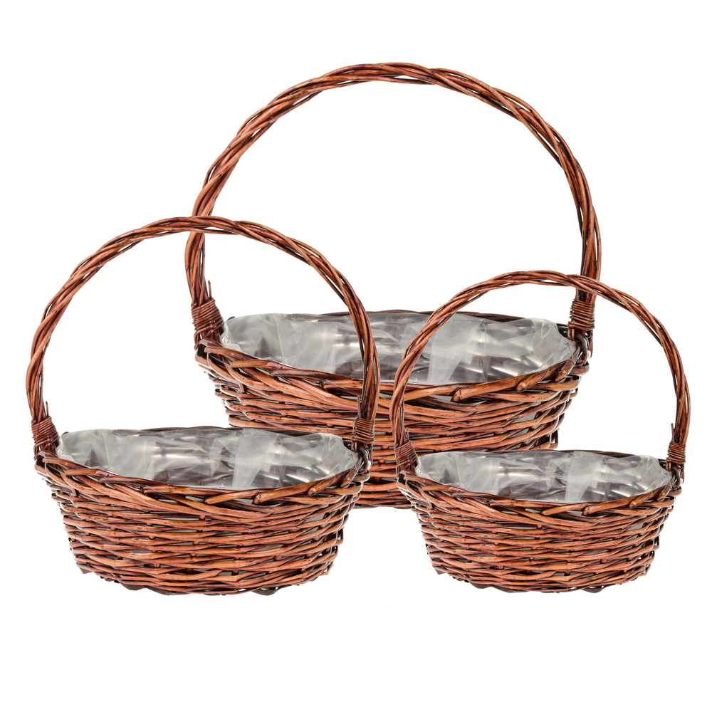 Корзина плетеная (ива), D42xH16/42 см - D30xH12/32 см, набор (3 шт) Коричневый