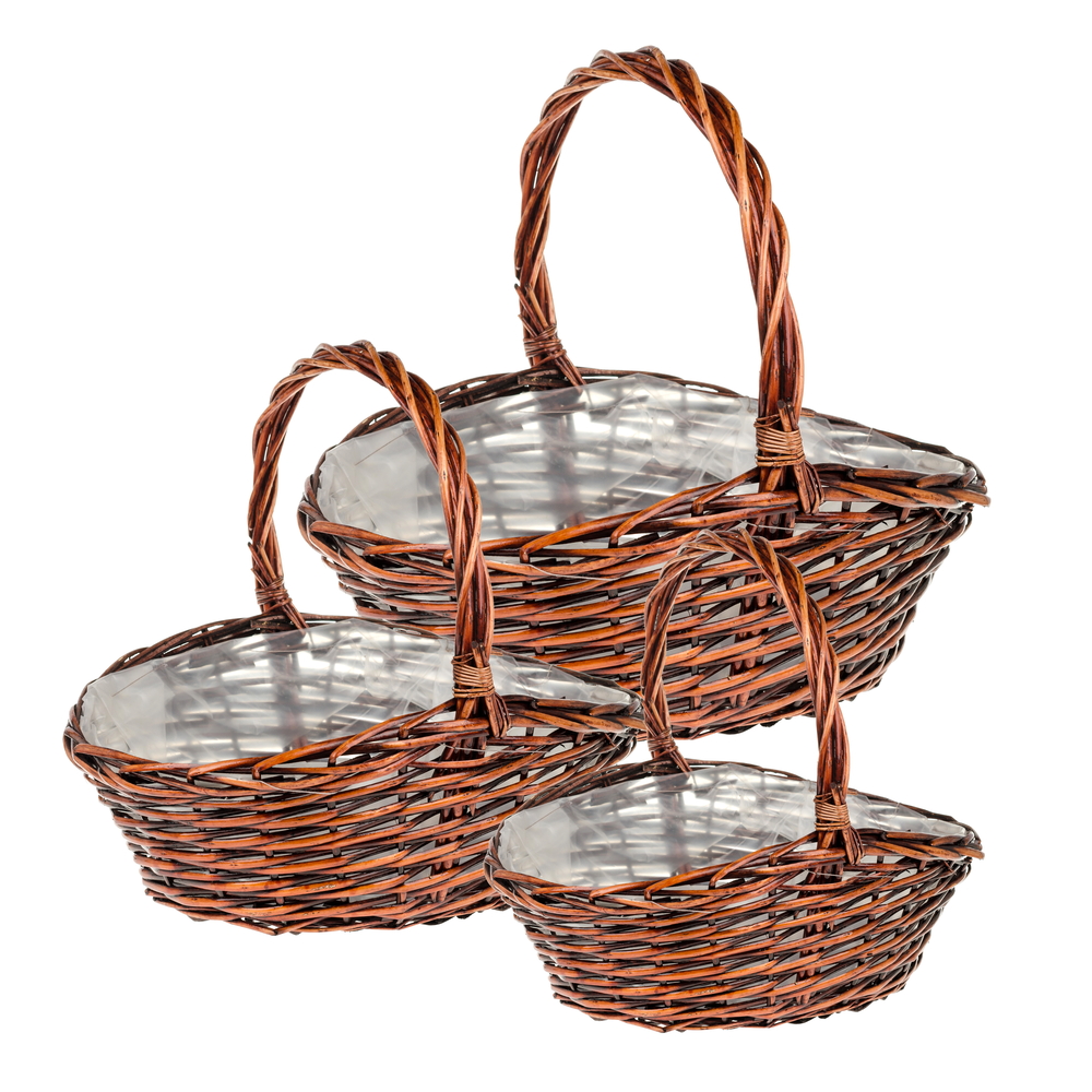 Корзина плетеная (ива), 48x37xH19/42 см - 36x27xH15/32 см, набор (3 шт) Коричневый