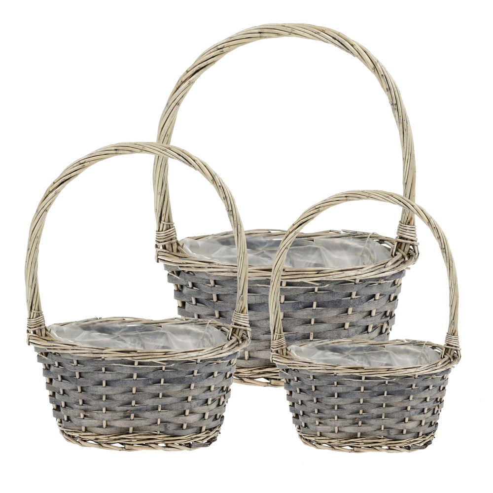 Корзина плетеная (ива), 27x21xH13/33 см - 17x12xH9/25 см, набор (3 шт) Серый