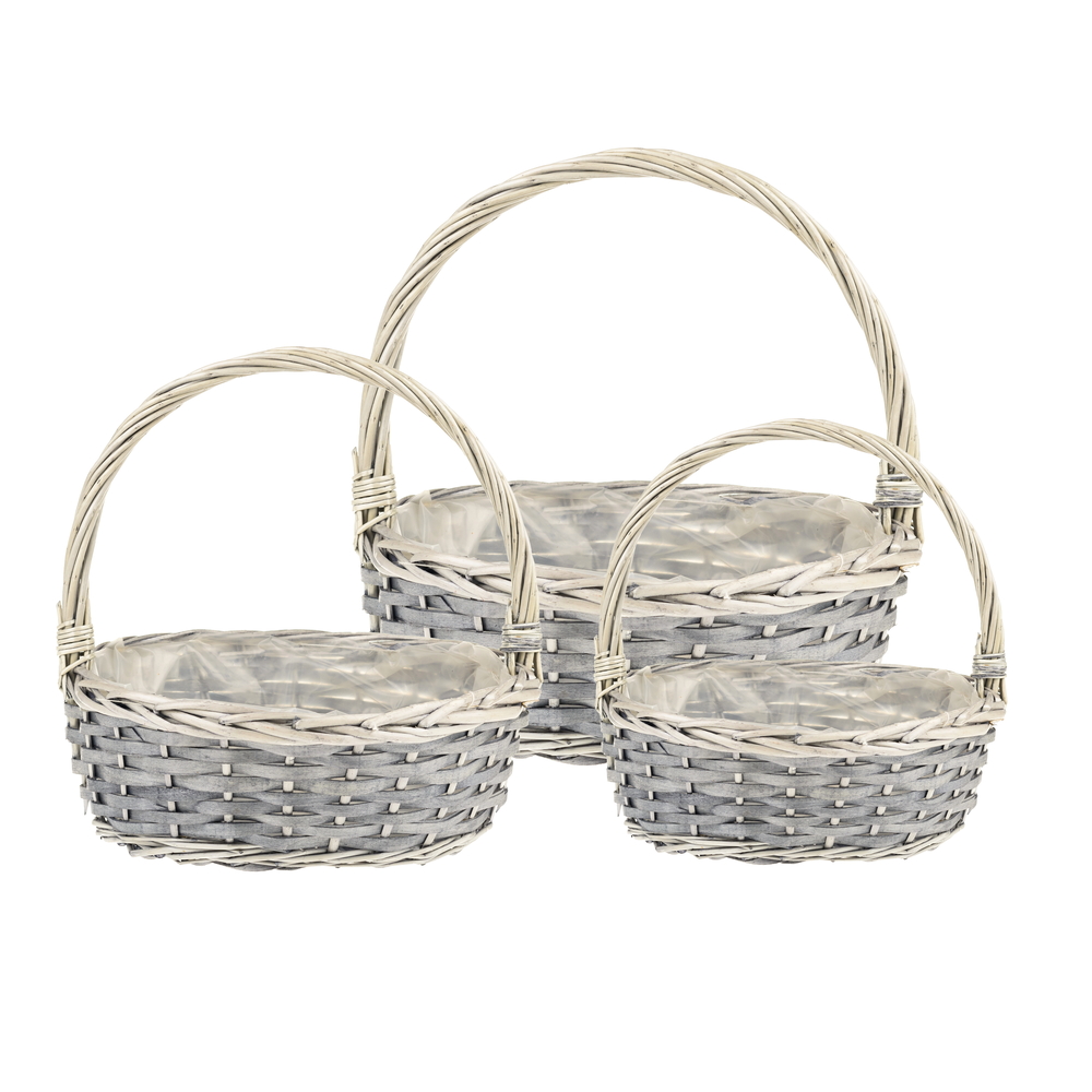 Корзина плетеная "Кант" (ива), 26x19xH10/25 см - 37x30xH13/35 см, набор (3 шт) Серый