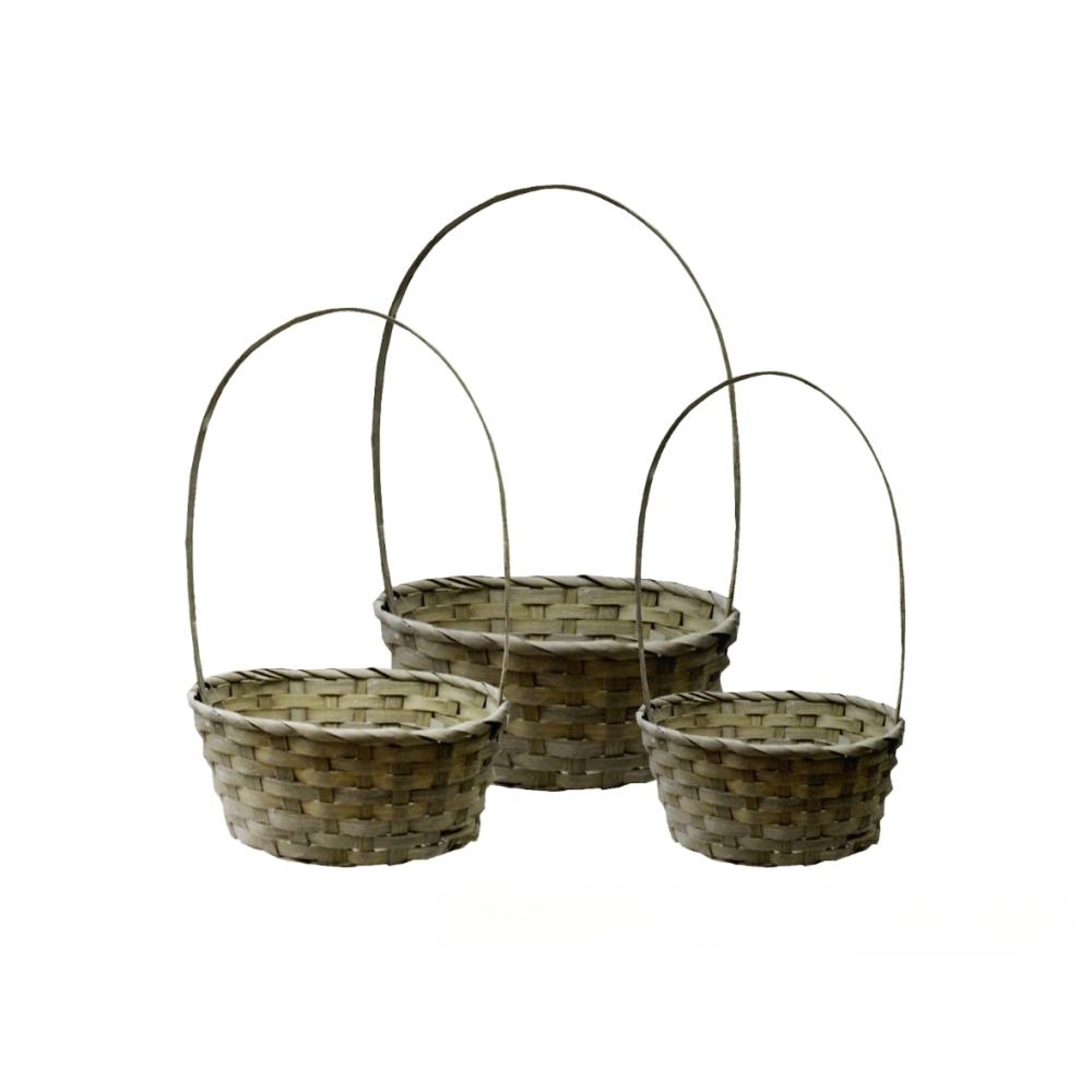 Корзина плетеная (бамбук), 27x21xH10/38 см - 22x18xH10/34 см, набор (3 шт) Серый