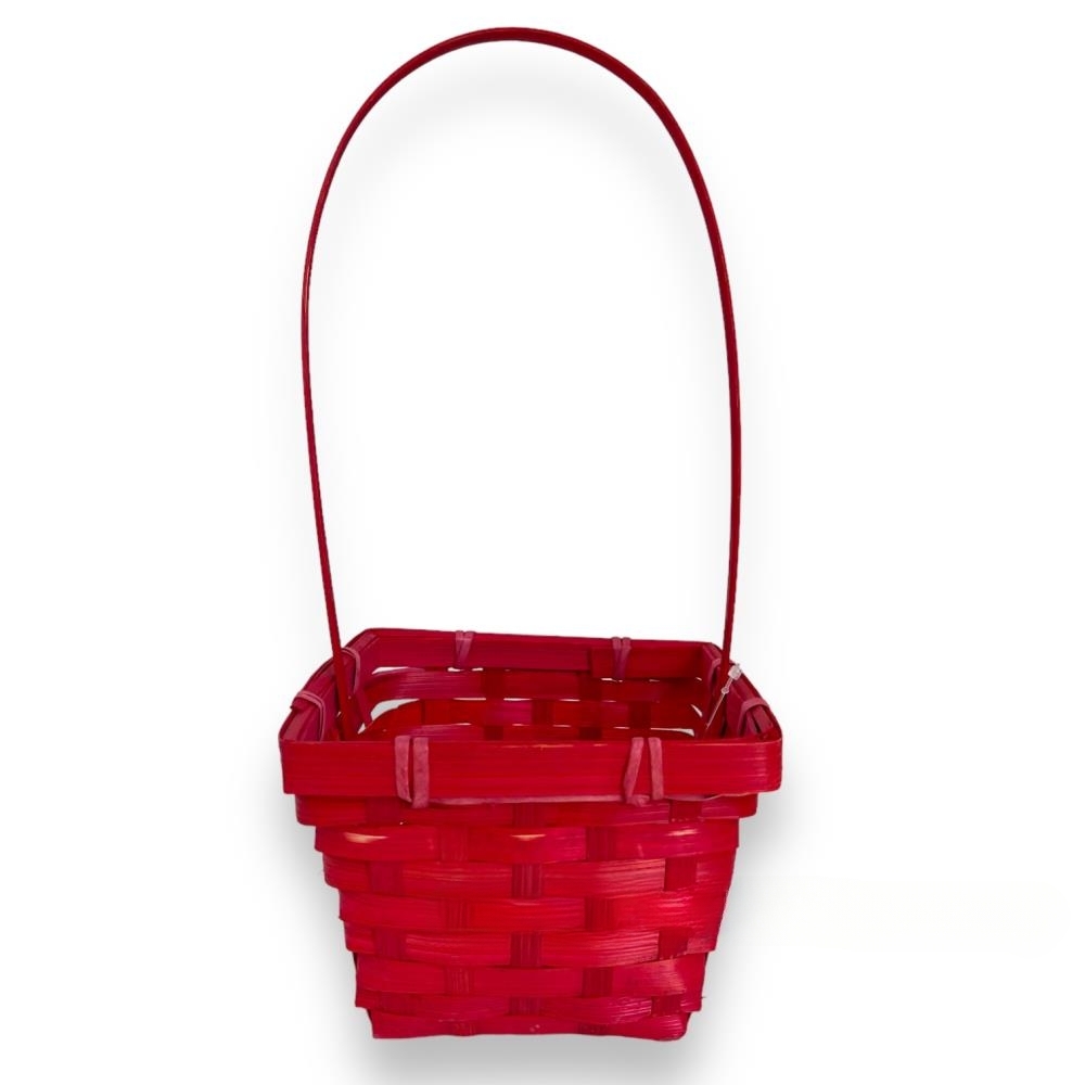 Корзина плетеная (бамбук), 14x14xH9,5/32 см Красный