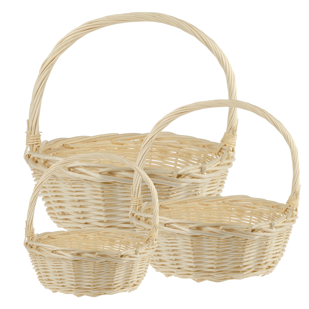 Корзина плетеная (ива), D25xH10/28 см - D39xH14/38 см, набор (3 шт) Натуральный