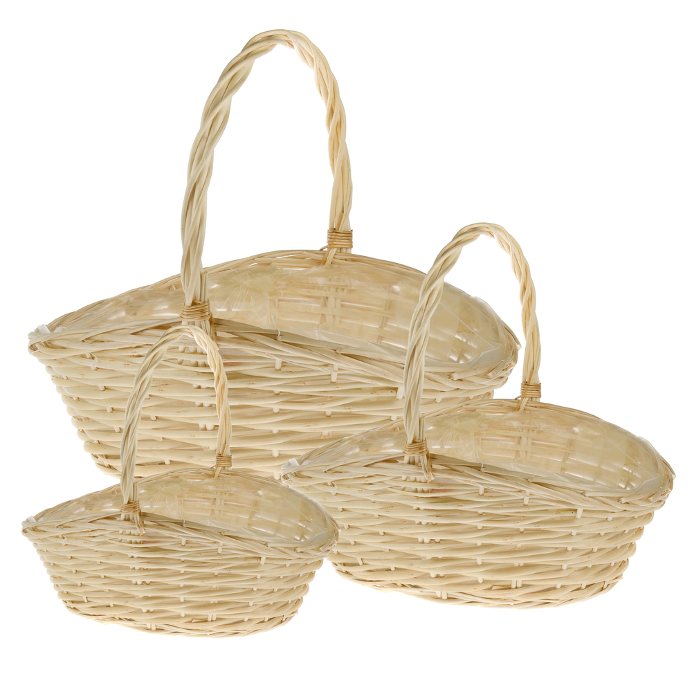 Корзина плетеная (ива), 36x27xH15/32 см - 48x37xH19/42 см, набор (3 шт) Натуральный