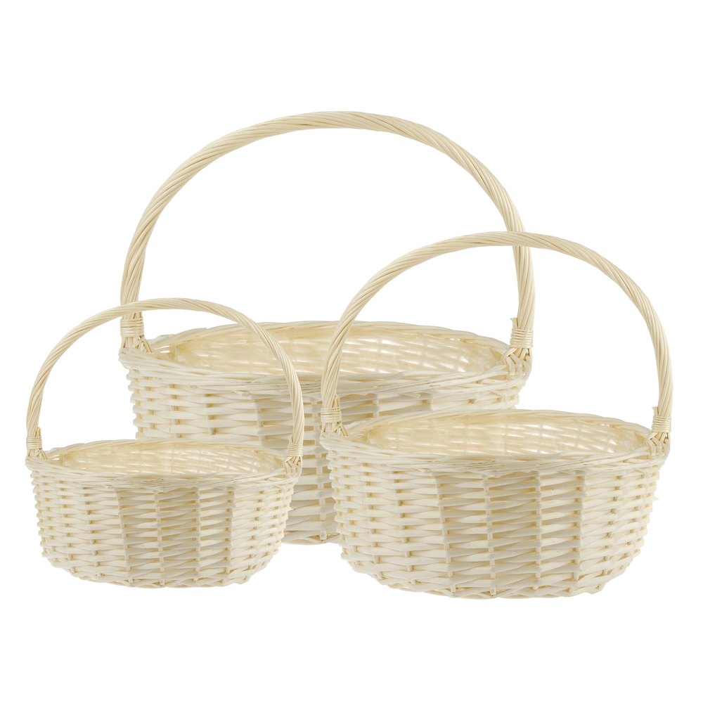 Корзина плетеная (ива), D25xH10/26 см - D38xH15/37 см, набор (3 шт) Натуральный