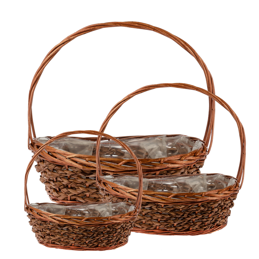 Корзина плетеная (ива), 39x30xH13/35 см, 32x25xH11/32 см, 27x20xH10/29 см, набор (3 шт) Коричневый