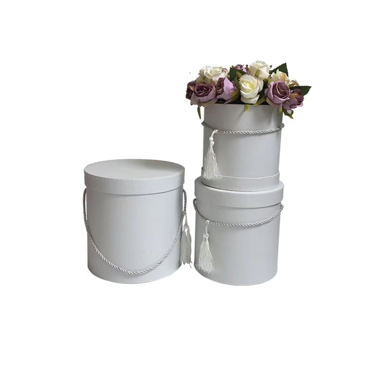 Коробка шляпная, D22,5xH22,5 см - D17,5xH18 см, набор (3 шт), с ручкой Белый