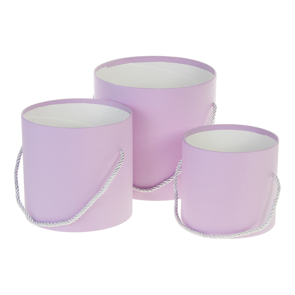 Коробка шляпная, D18xH17 см - D12,5xH12 см, набор (3 шт), без крышки, с ручкой Сиреневый