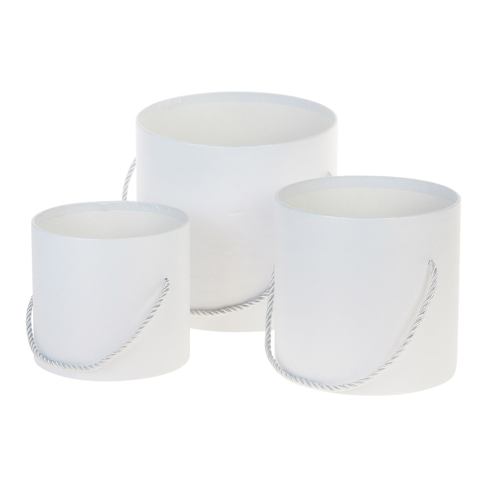 Коробка шляпная, D18xH17 см - D12,5xH12 см, набор (3 шт), без крышки, с ручкой Белый