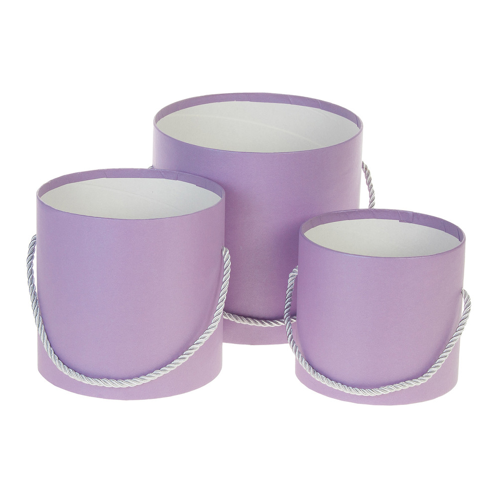 Коробка шляпная, D18xH17 см - D12,5xH12 см, набор (3 шт), без крышки, с ручкой Фиолетовый