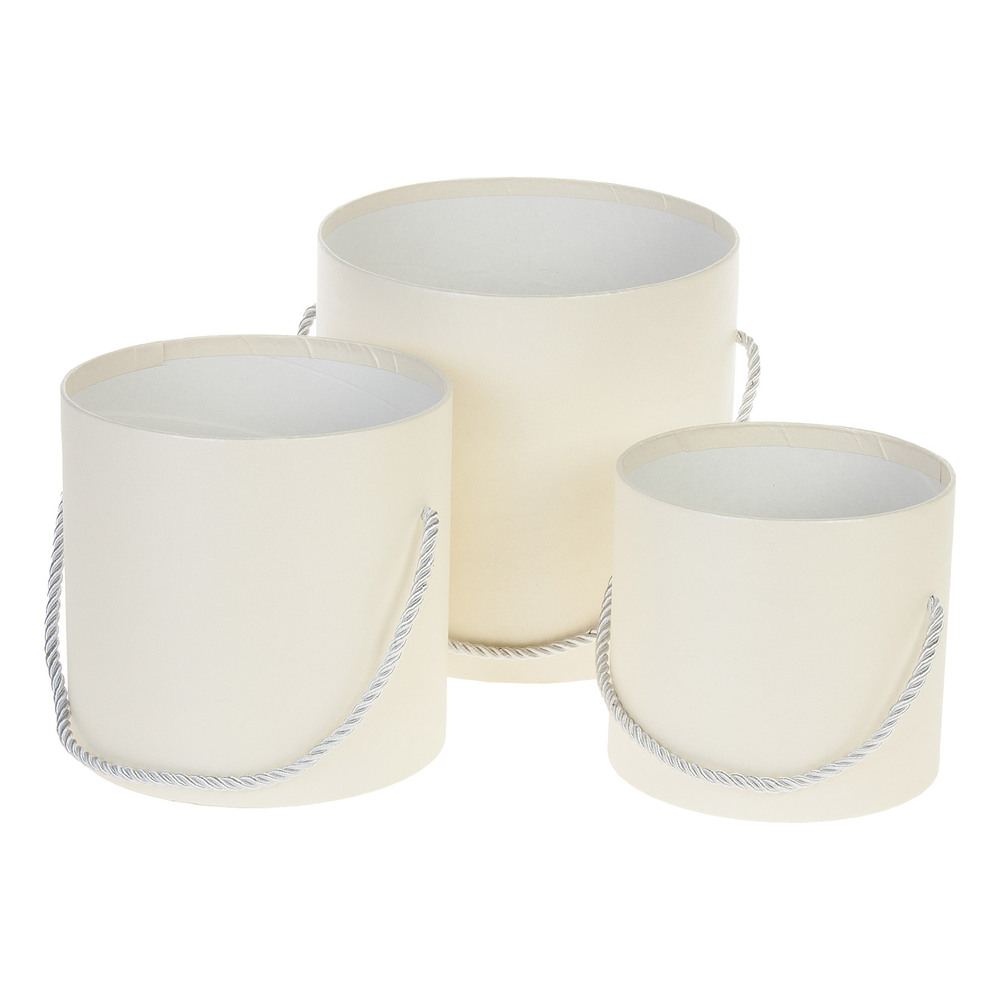 Коробка шляпная, D18xH17 см - D12,5xH12 см, набор (3 шт), без крышки, с ручкой Лимонный