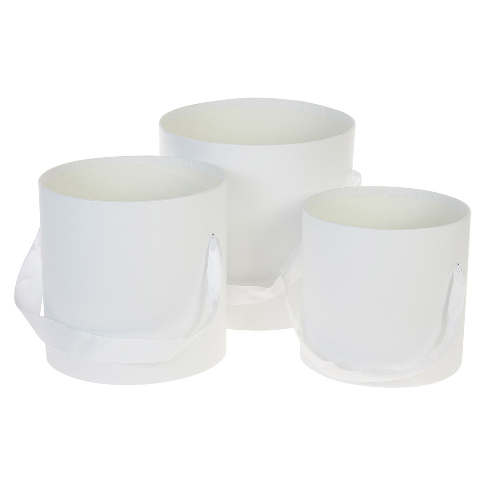 Коробка шляпная, D19,5xH19 см - D15,5xH15 см, набор (3 шт), без крышки, с ручкой Белый