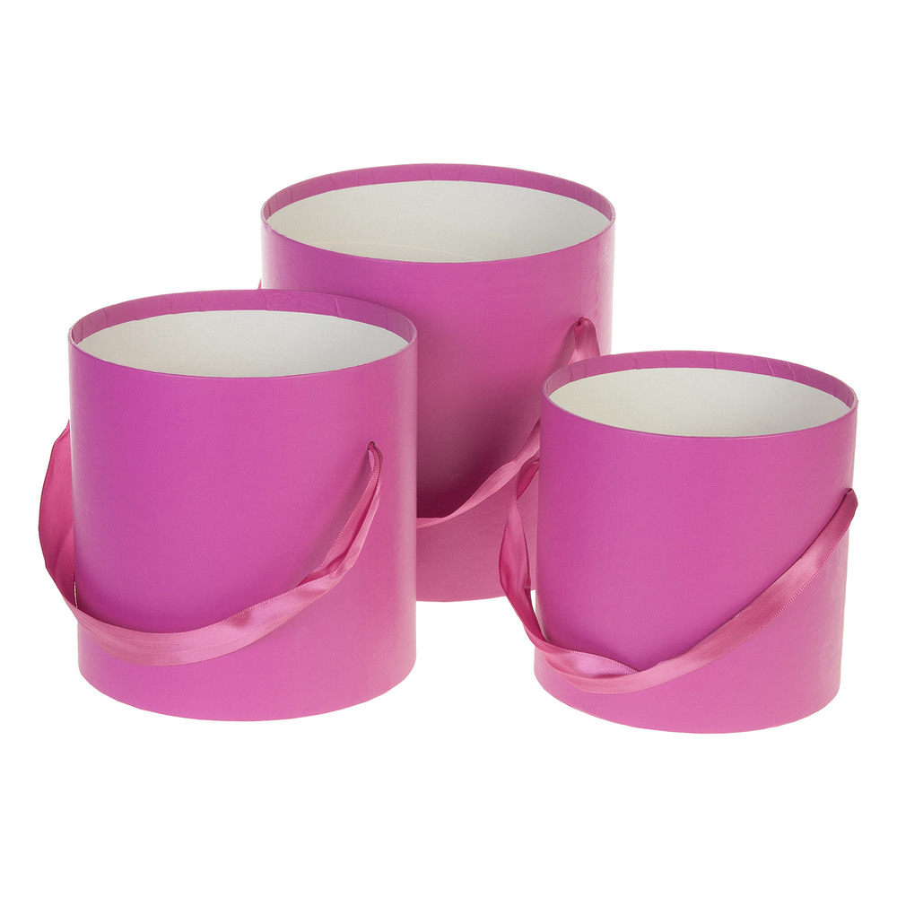 Коробка шляпная, D19,5xH19 см - D15,5xH15 см, набор (3 шт), без крышки, с ручкой Фуксия