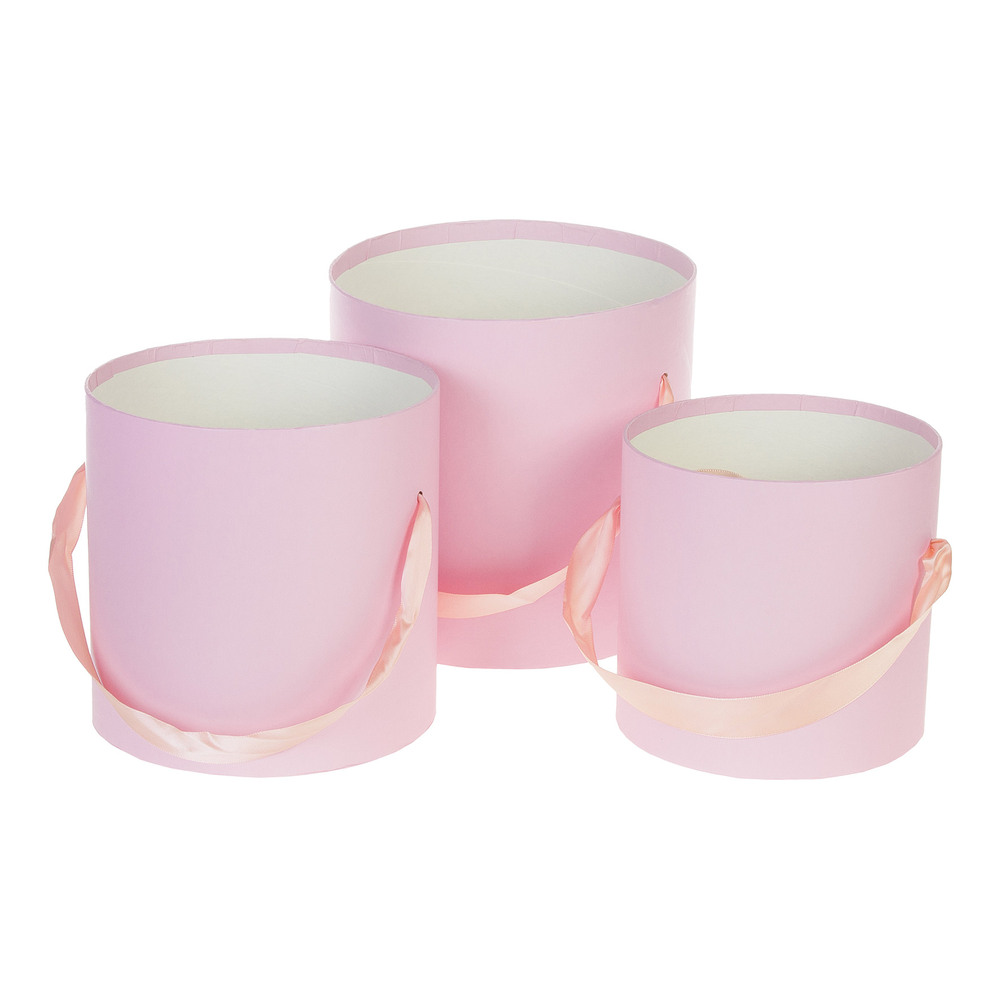 Коробка шляпная, D19,5xH19 см - D15,5xH15 см, набор (3 шт), без крышки, с ручкой Светло-розовый