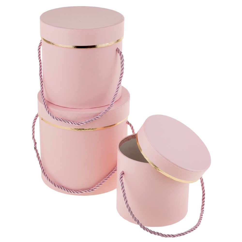 Коробка шляпная "Style", D15xH15 см - D12xH11 см, набор (3 шт), с ручкой Светло-розовый
