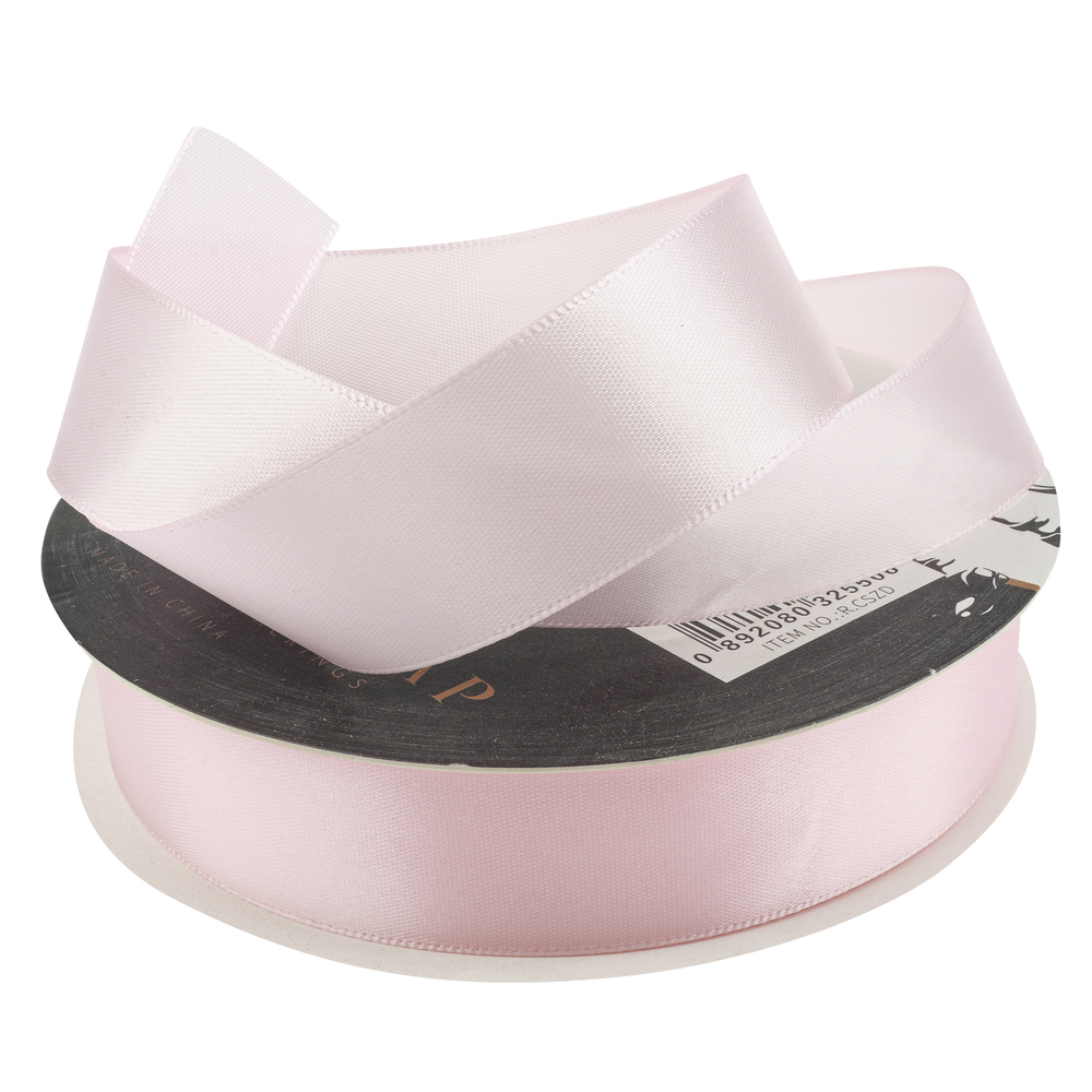 Лента атлас, 25 ммx35 ярд, плотная, на катушке Светло-розовый