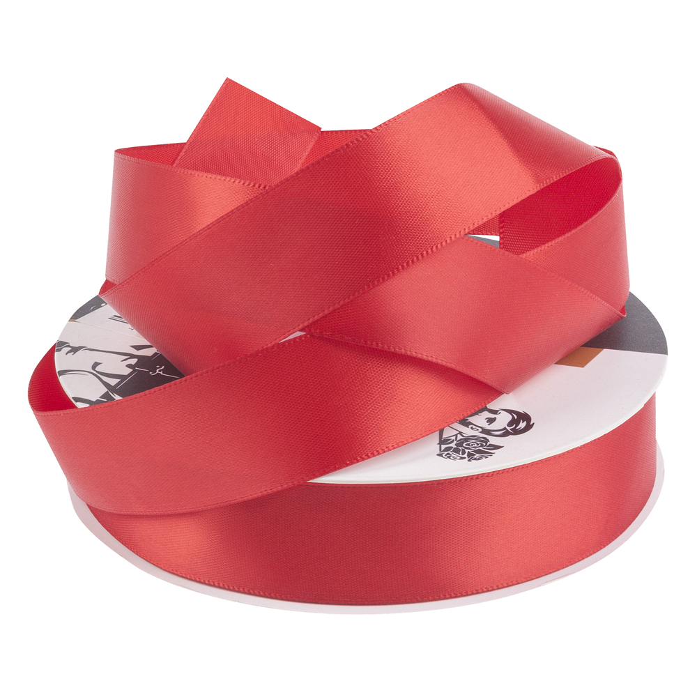 Лента атлас, 25 ммx35 ярд, плотная, на катушке Красный