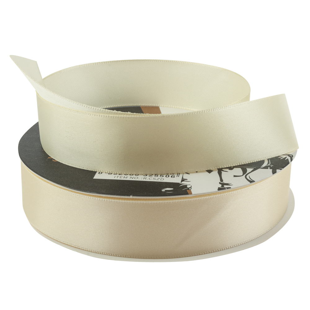 Лента атлас, 25 ммx35 ярд, плотная, на катушке Молочный
