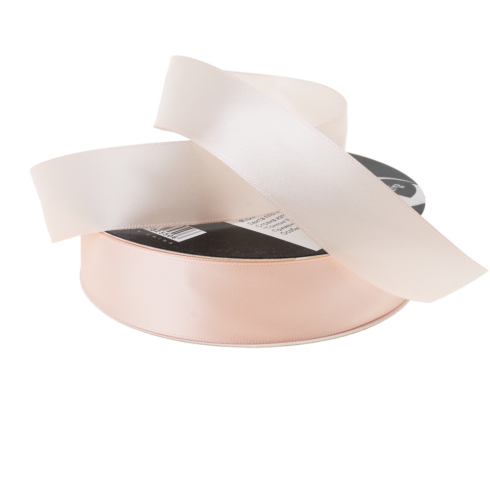 Лента атлас, 25 ммx35 ярд, плотная, на катушке Светло-розовый