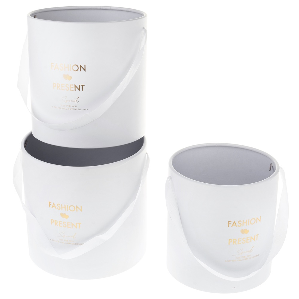 Коробка шляпная "Fashion present", D25,5xH26 см, D24xH25 см, D22xH24 см, набор (3 шт), без крышки Бе Белый