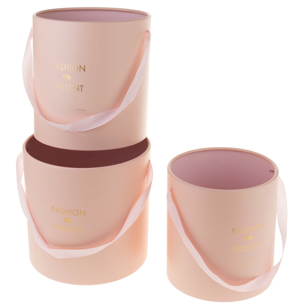 Коробка шляпная "Fashion present", D25,5xH26 см - D22xH24 см, набор (3 шт), без крышки Светло-розовы