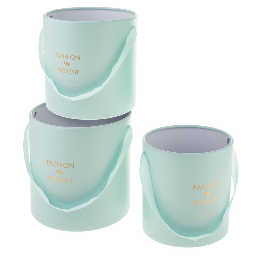 Коробка шляпная "Fashion present", D25,5xH26 см, D24xH25 см, D22xH24 см, набор (3 шт), без крышки Св Светло-голубой